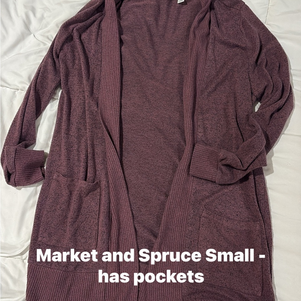 Market & Spruce Open-Front Pocket Cardigan - Plum